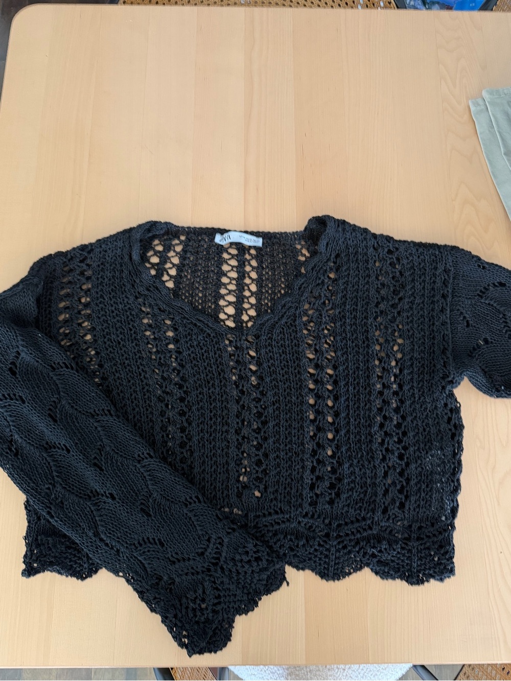 Zara Black Open-Knit V-Neck Sweater